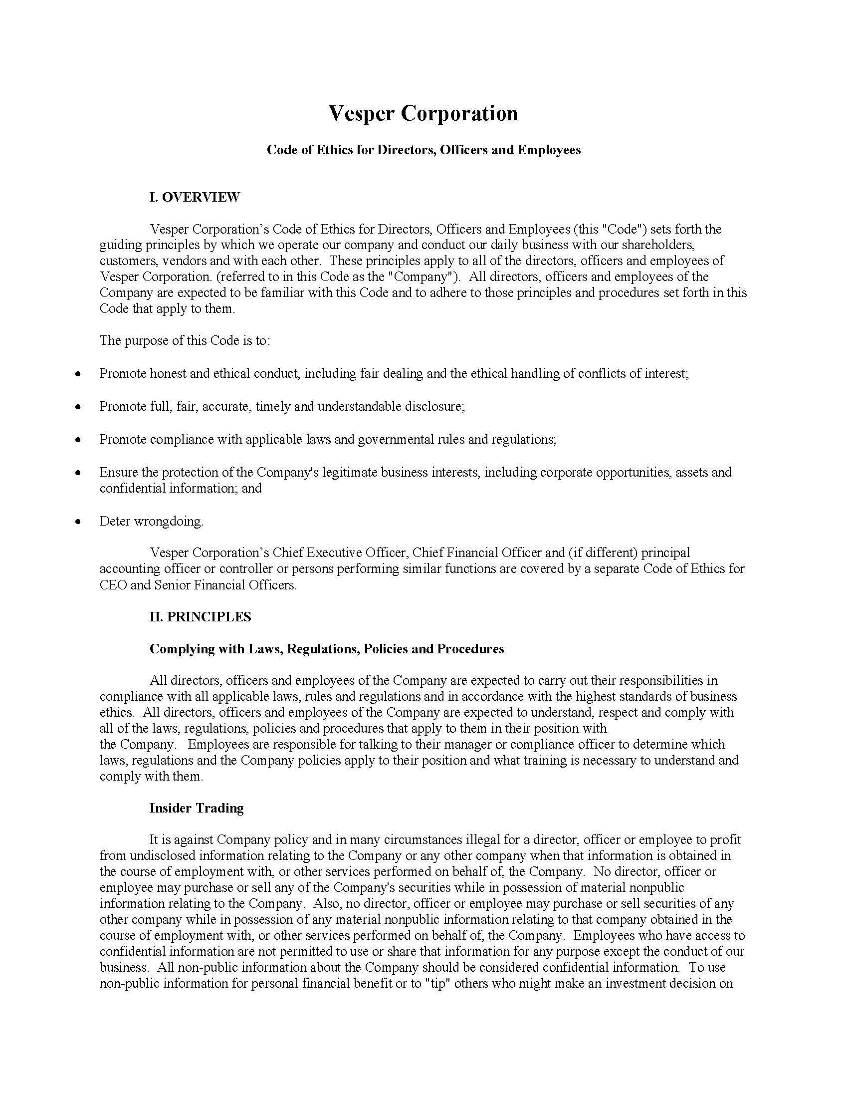 VESPER CORPORATIONS CODE OF ETHICS FOR DIRECTORS OFFICERS AND EMPLOYEES AS FILED_Page_1.jpg