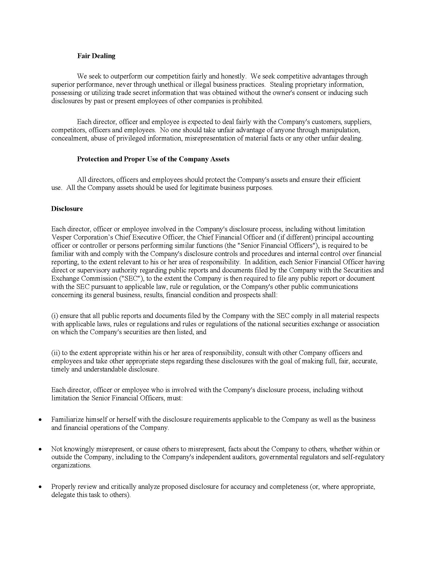 VESPER CORPORATIONS CODE OF ETHICS FOR DIRECTORS OFFICERS AND EMPLOYEES AS FILED_Page_3.jpg