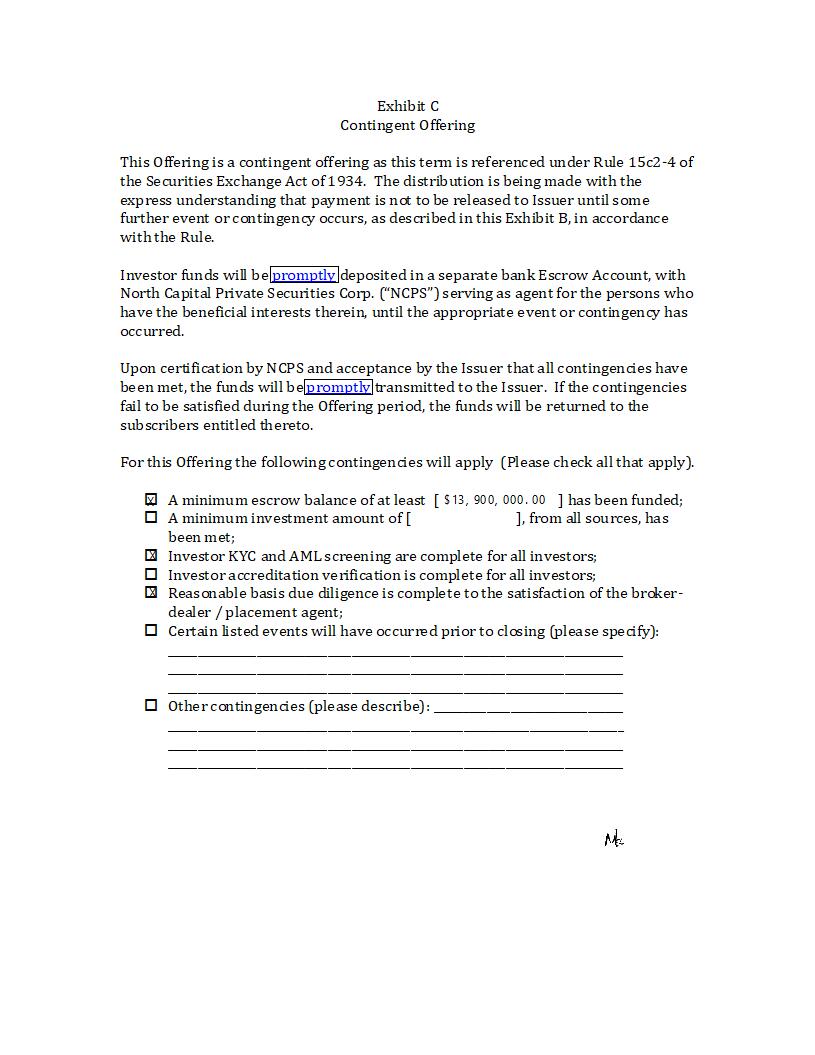 NCPS Escrow Agreement - Contingency Disclaimer Exhibit C.pdf