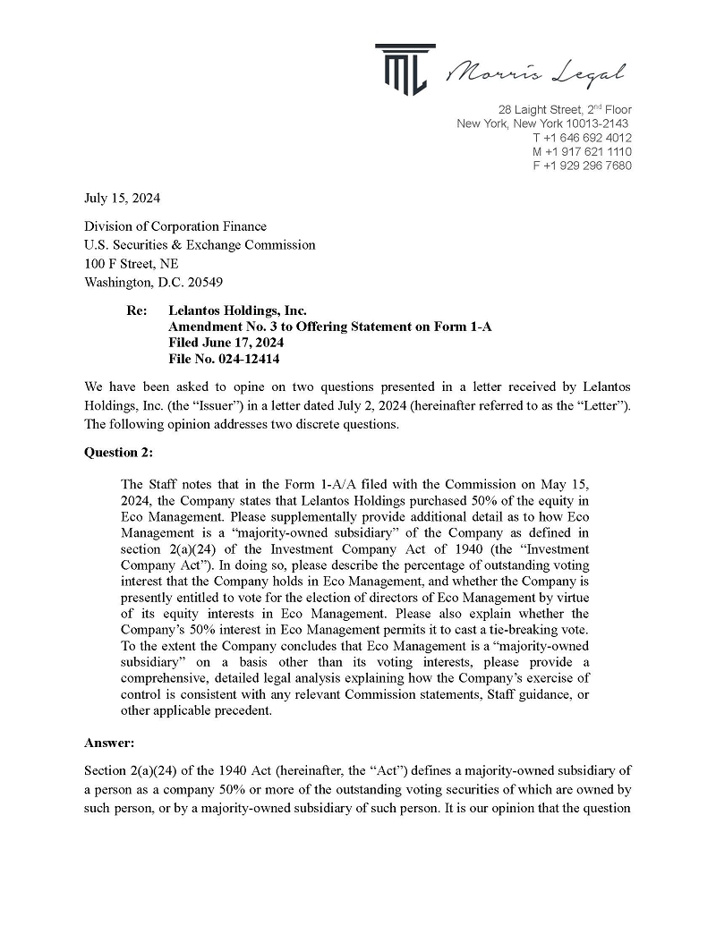 Z:\2024 OPERATIONS\EDGAR\08 AUGUST\Lelantos Holdings, Inc\08-05-2024\Form 1-AA\Draft\Production