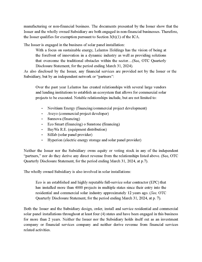 Z:\2024 OPERATIONS\EDGAR\08 AUGUST\Lelantos Holdings, Inc\08-05-2024\Form 1-AA\Draft\Production