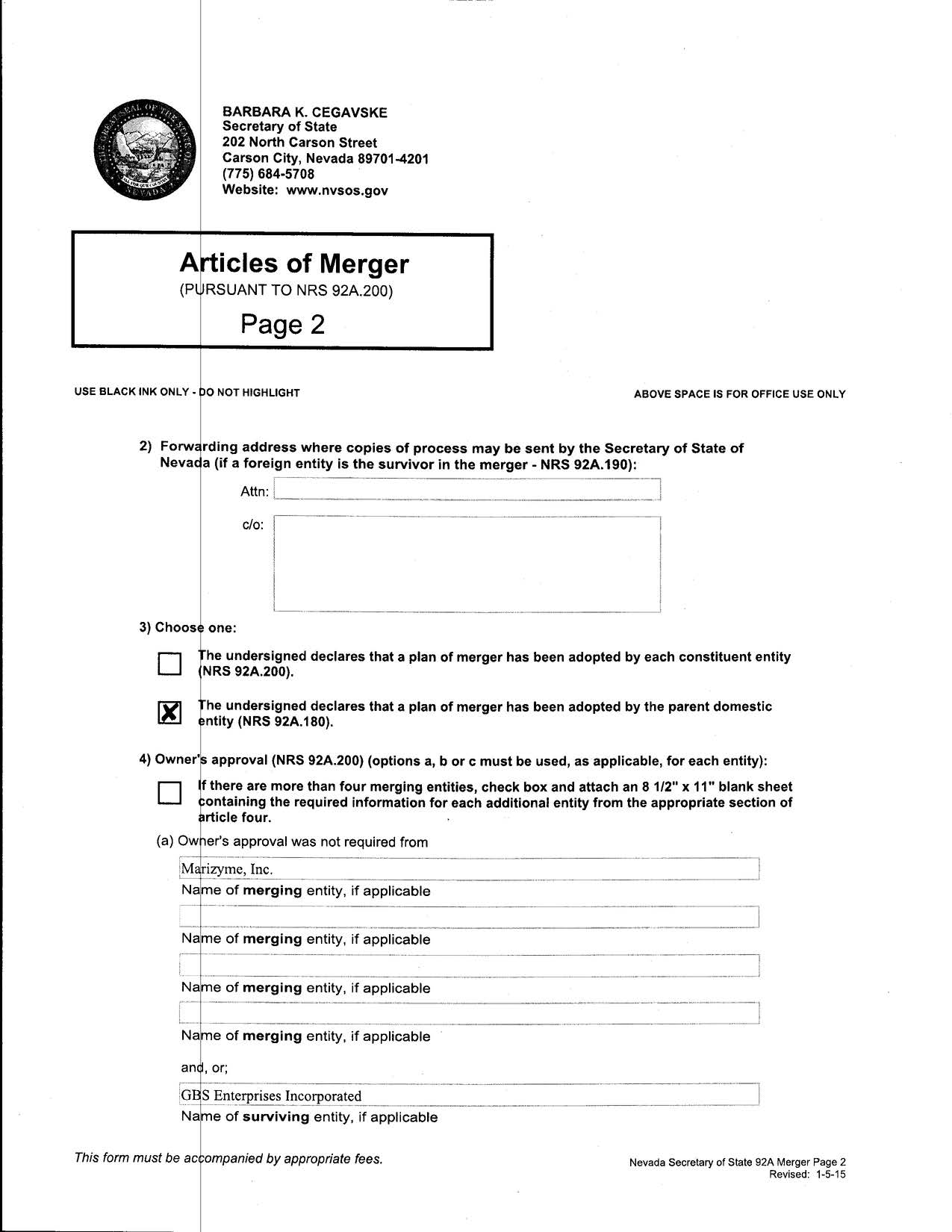 Exhibit 3.1.5 FILE STAMPED GBSX Marizyme NV Articles of Merger (3-21-18)_Page_02.jpg