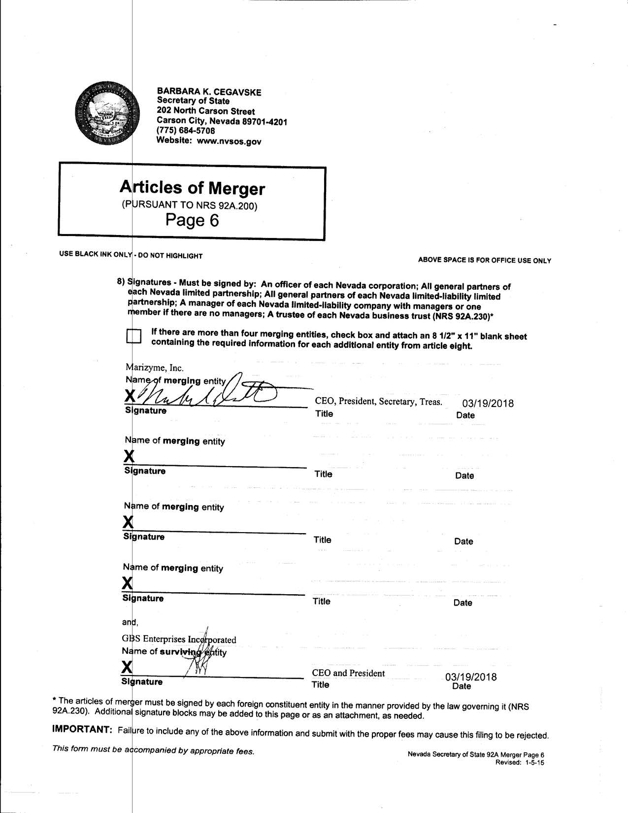 Exhibit 3.1.5 FILE STAMPED GBSX Marizyme NV Articles of Merger (3-21-18)_Page_06.jpg