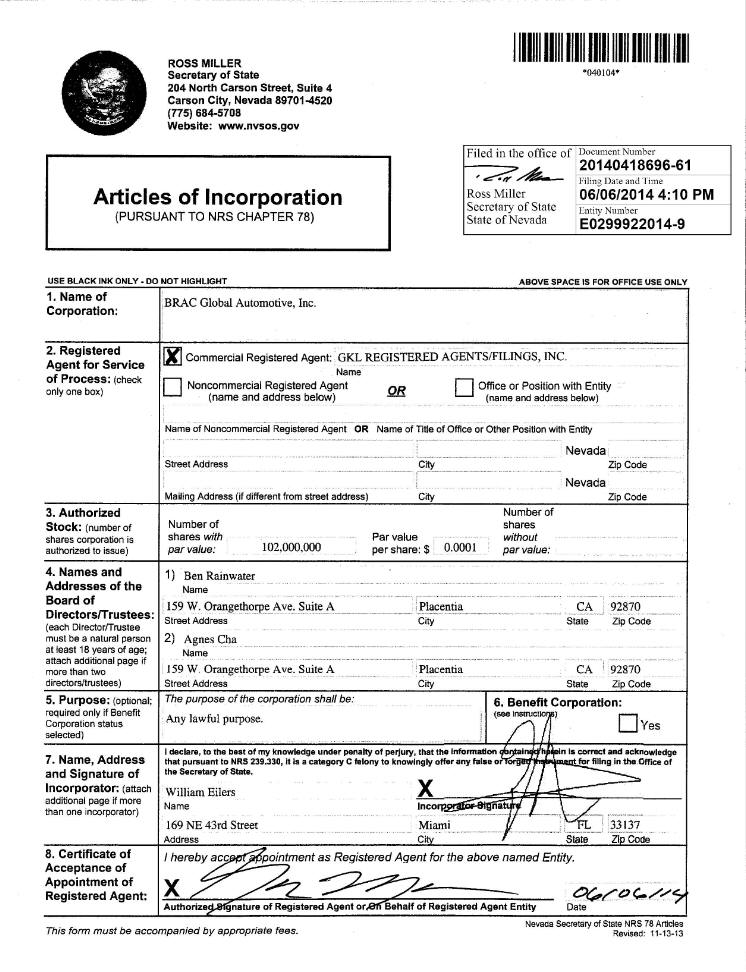 Articles of Incorporation