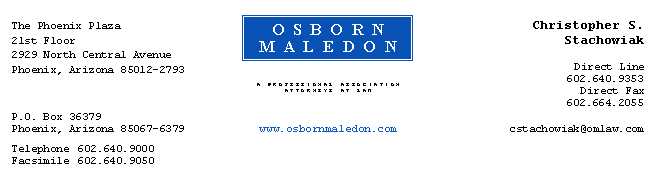 (OSBORN MALEDON LETTERHEAD)