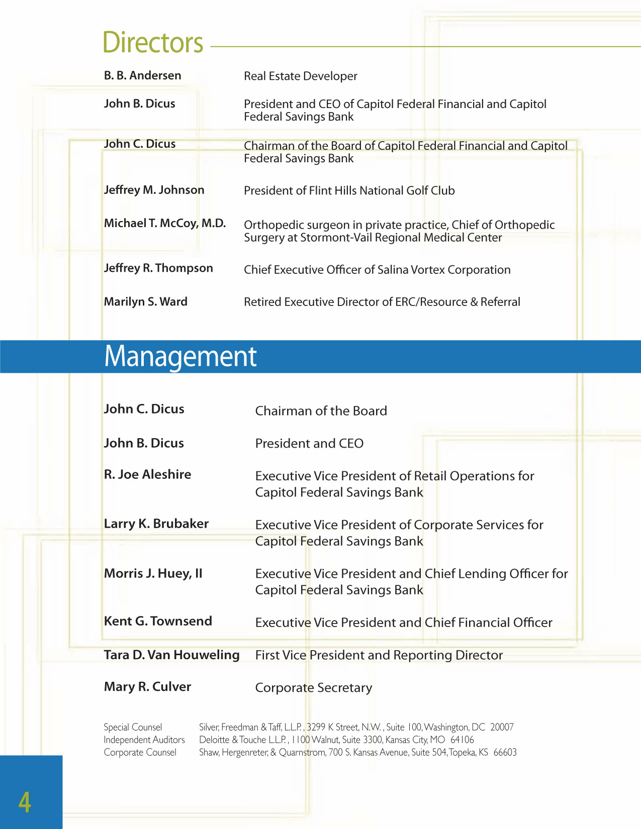 CFFN Annual Report Directors and Mgmt