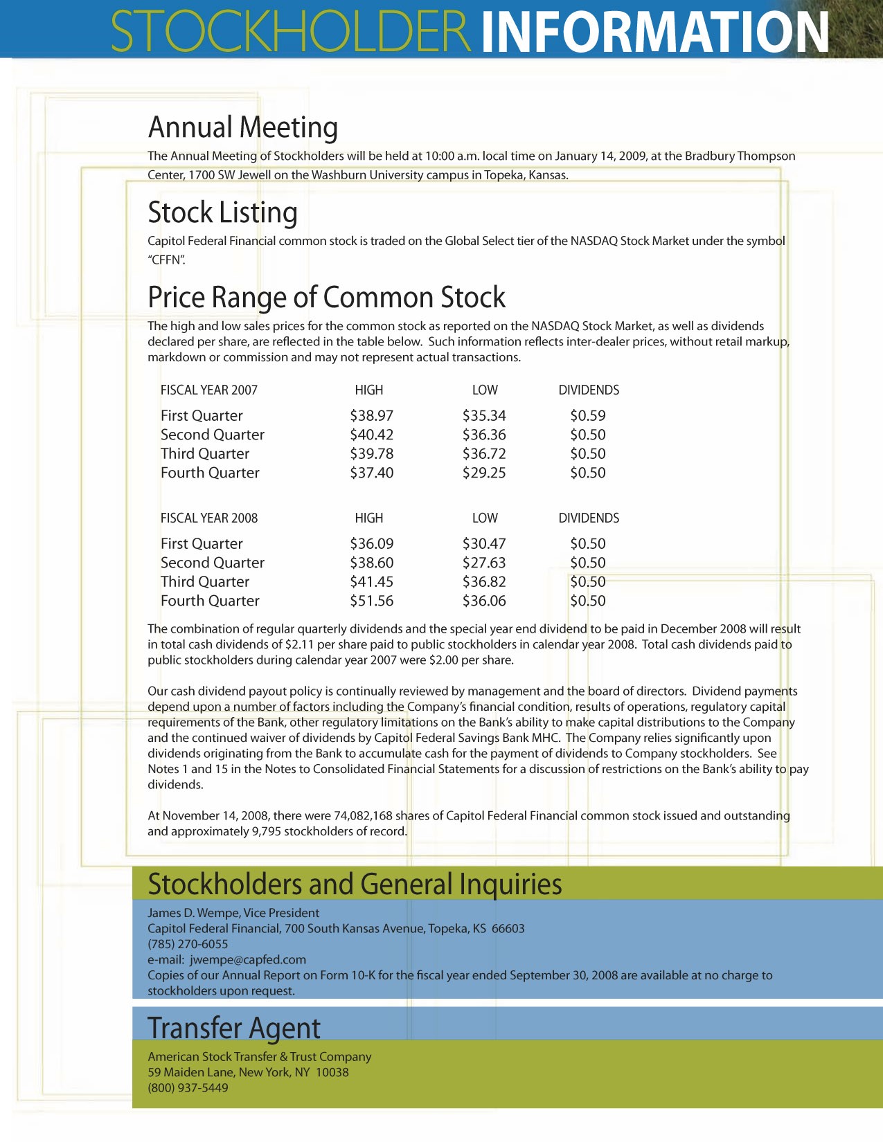 CFFN Annual Report Stockholder Info