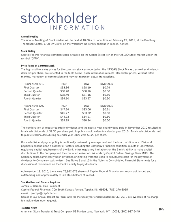 CFFN Annual Report Stockholder Info