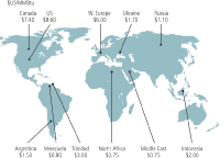 (WORLD NATURAL GAS COSTS MAP)