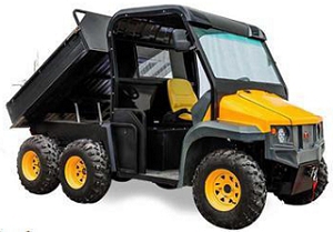 A yellow and black vehicle with a black roof Description automatically generated