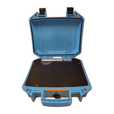 A blue plastic case with a black lid

Description automatically generated