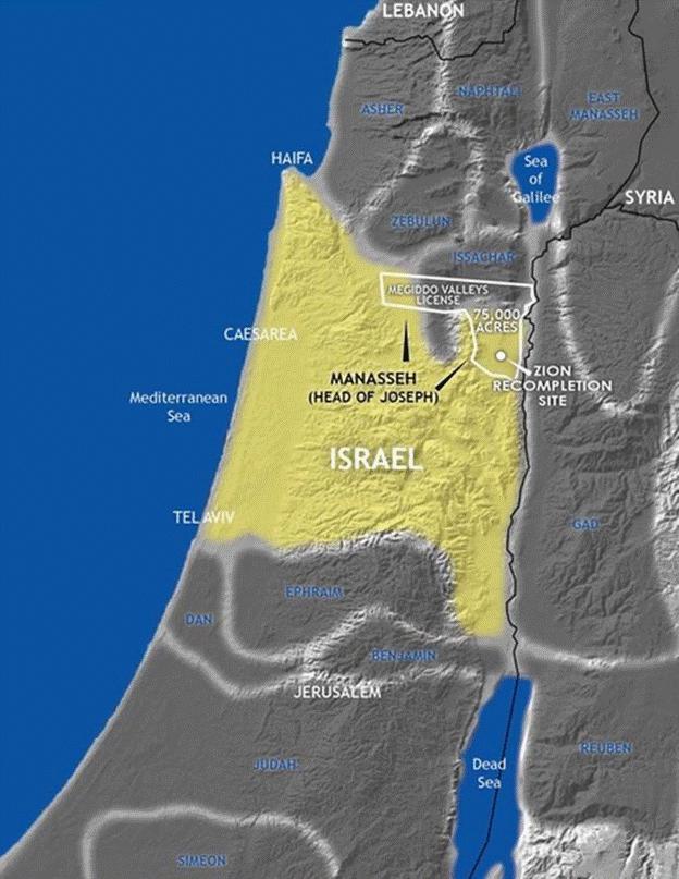 A map of israel with a yellow area Description automatically generated