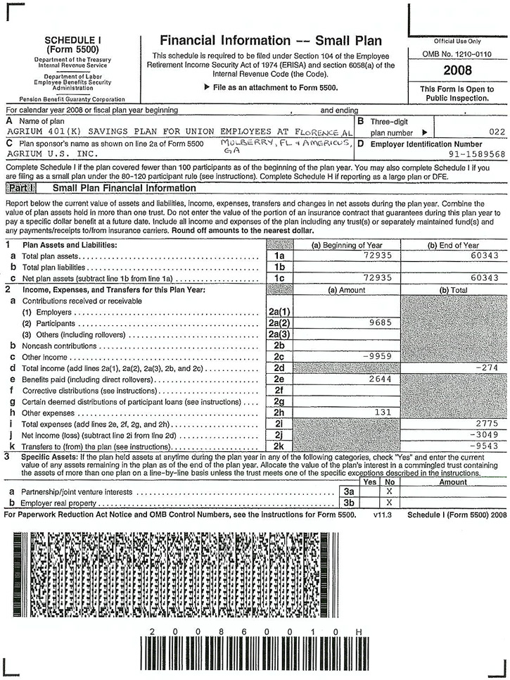 (Schedule I -- Form 5500)