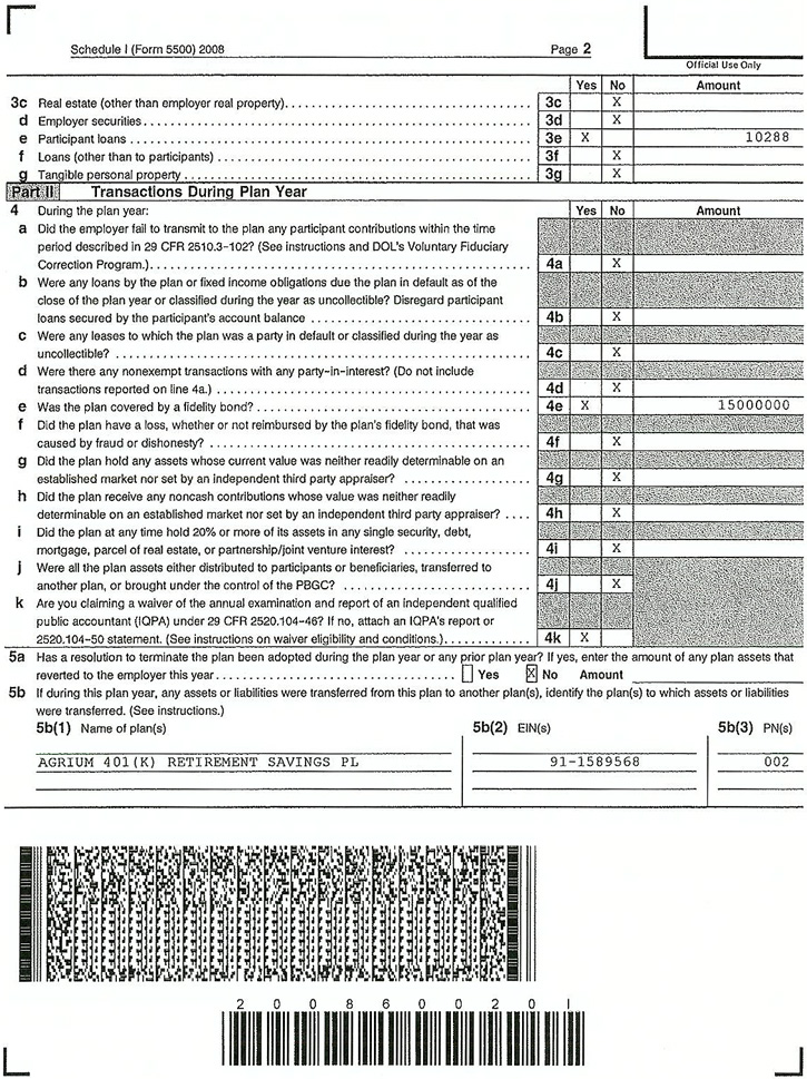 (Schedule I -- Form 5500)