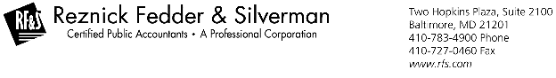 (REZNICK FEDDER &amp; SILVERMAN LETTERHEAD)