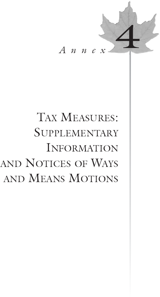 (TAX MEASURES: SUPPLEMENTARY INFORMATION AND NOTICES OF WAYS AND MEANS MOTIONS)