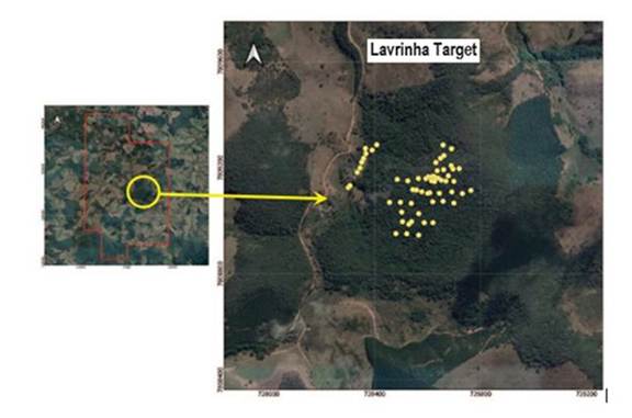 A map of land with yellow dots

Description automatically generated