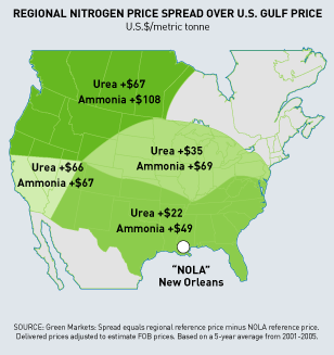 (NITROGEN PRICE OVER U.S. MAP)