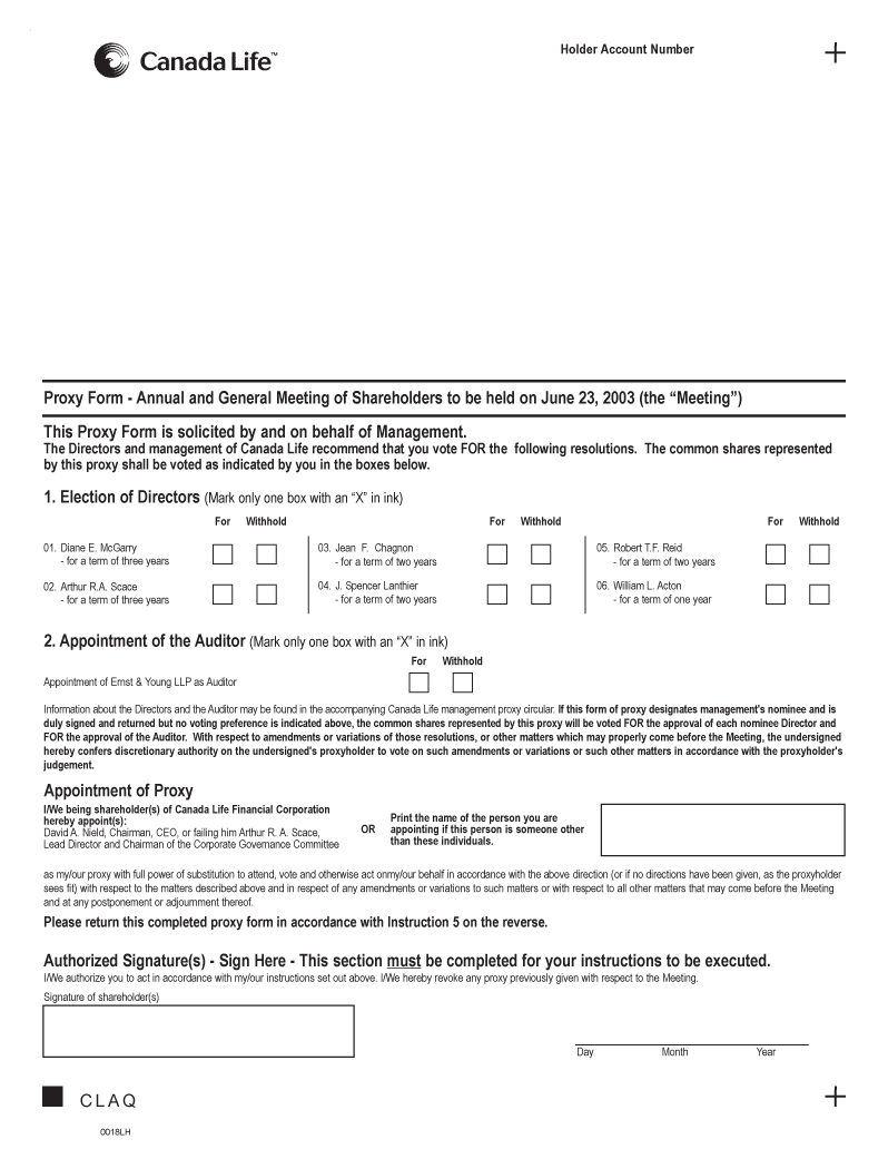 (PAGE 1 OF PROXY CARD)