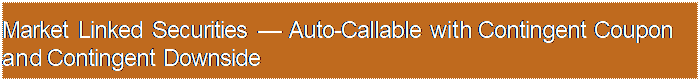 "Text Box: Market Linked Securities ??? Auto-Callable with Contingent Coupon and Contingent Downside"