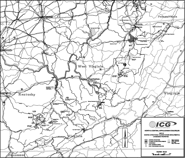 MAP OF NORTH & CENTRAL APPALACHIAN COALFIELDS