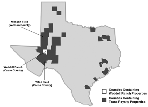 (WADDELL RANCH AND TEXAS ROYALTY PROPERTIES GRAPHIC)