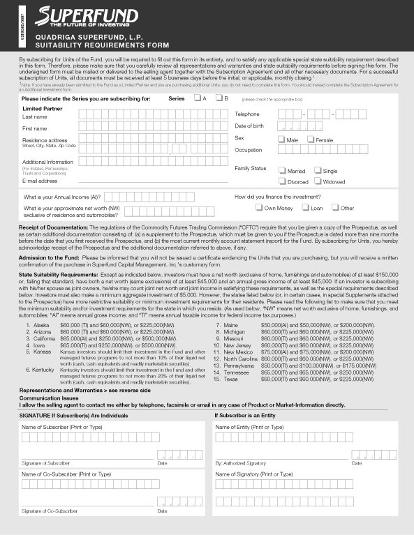 SUITABILITY REQUIREMENTS FORM