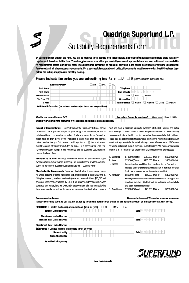 (SUITABILITY REQUIREMENTS FORM)