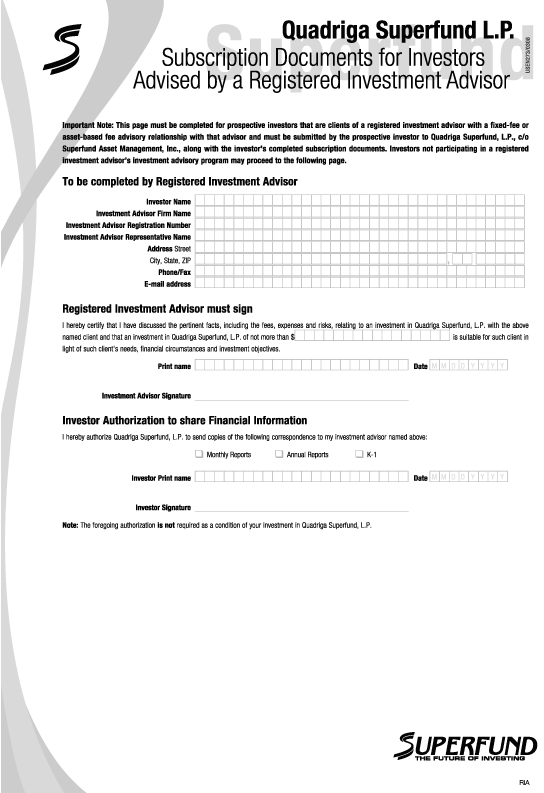 (SUBSCRIPTION AGREEMENTS INSTRUCTIONS)