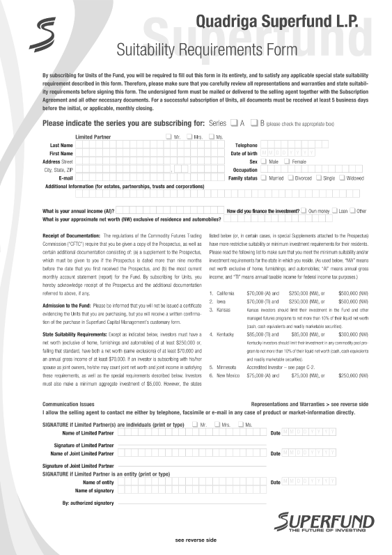 (SUITABILITY REQUIREMENTS FORM)