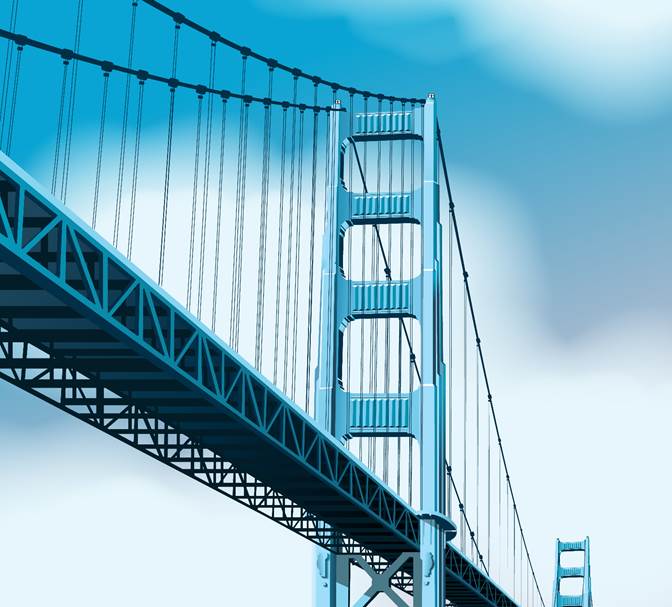 A bridge with a blue sky

Description automatically generated