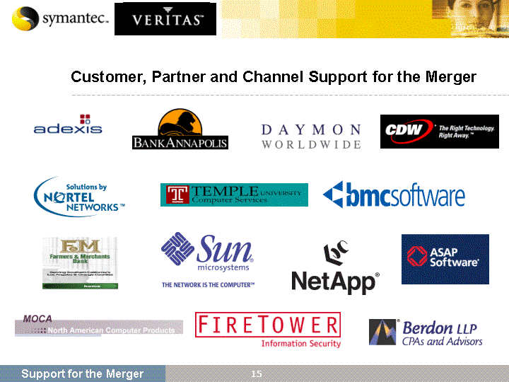 (CUSTOMER, PARTNER AND CHANNEL SUPPORT FOR THE MERGER IMAGE)