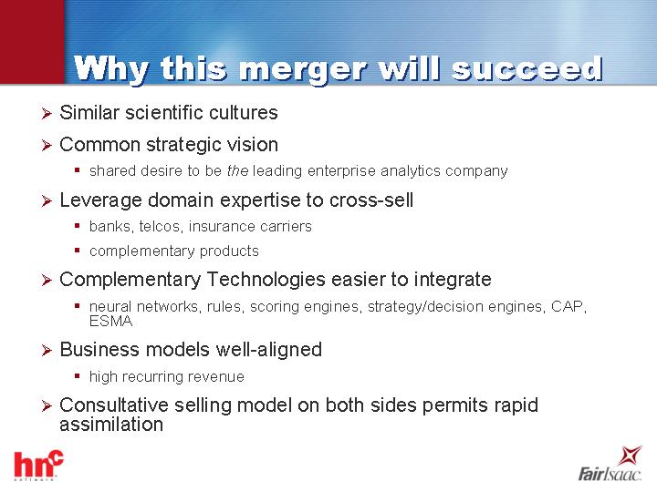 (WHY THIS MERGER WILL SUCCEED)