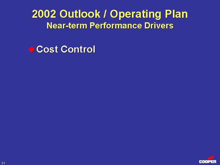 (2002 OUTLOOK/OPERATING PLAN NEAR-TERM PERFORMANCE DRIVERS)