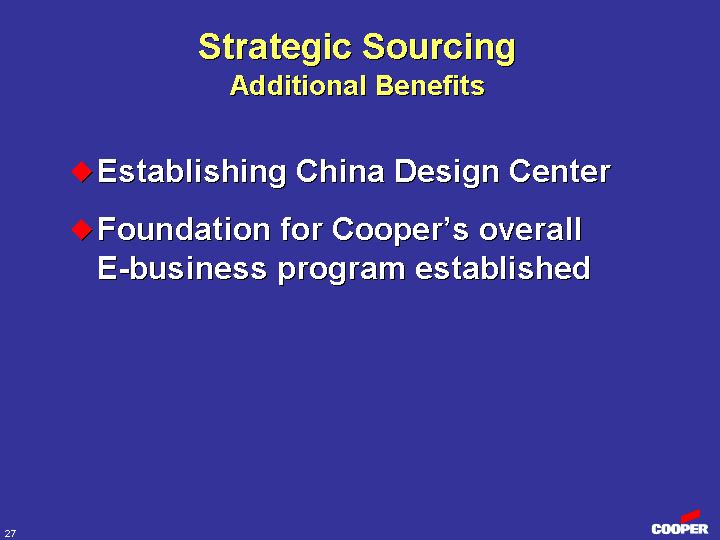 (STRATEGIC SOURCING ADDITIONAL BENEFITS)