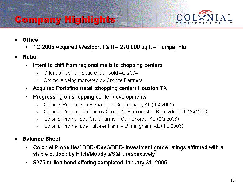 (COMPANY HIGHLIGHTS)