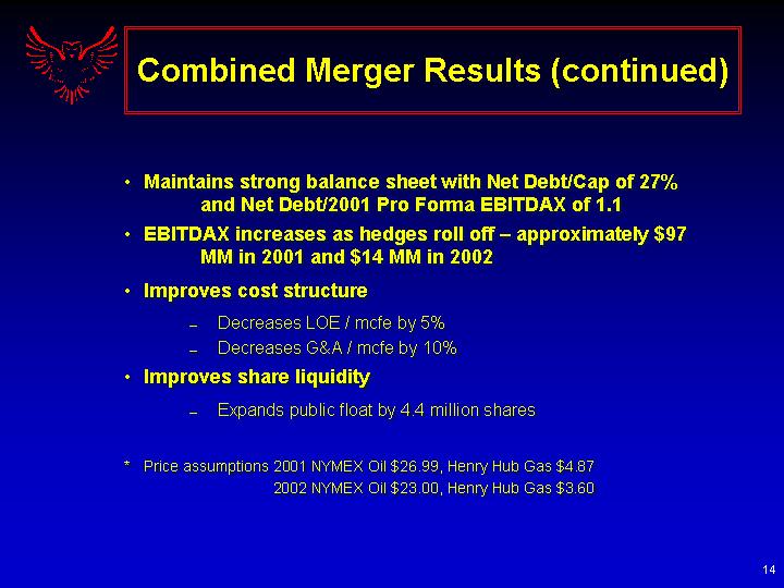 (COMBINED MERGER RESULTS (CONTINUED))