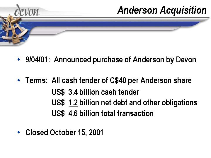 (ANDERSON ACQUISITION)