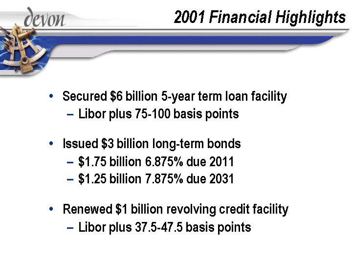 (2001 FINANCIAL HIGHLIGHTS)