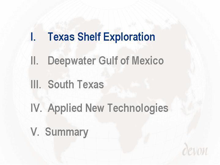 (OUTLINE – TEXAS SHELF EXPLORATION)