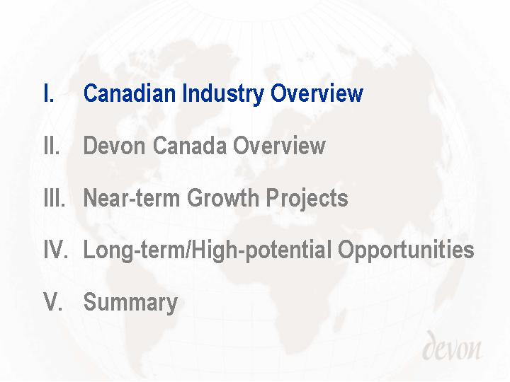 (OUTLINE – CANADIAN INDUSTRY OVERVIEW)