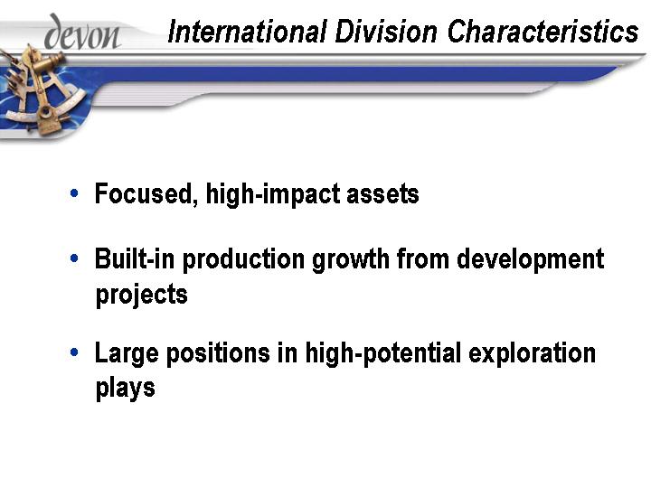 (INTERNATIONAL DIVISION CHARACTERISTICS)