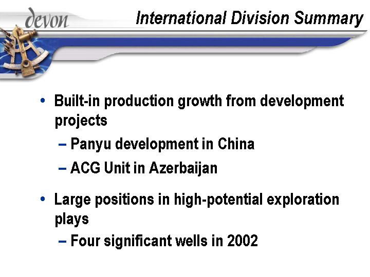 (INTERNATIONAL DIVISION SUMMARY)