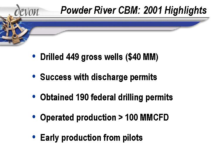 (POWDER RIVER CBM: 2001 HIGHLIGHTS)