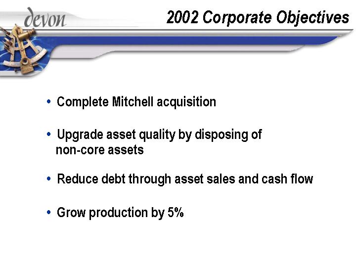 (2002 CORPORATE OBJECTIVES)