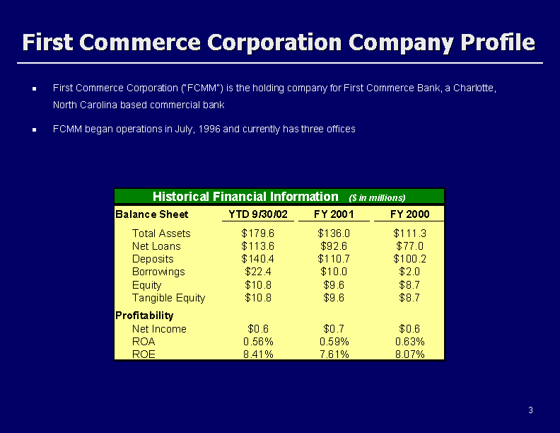 (First Commerce Corporation Company Profile)