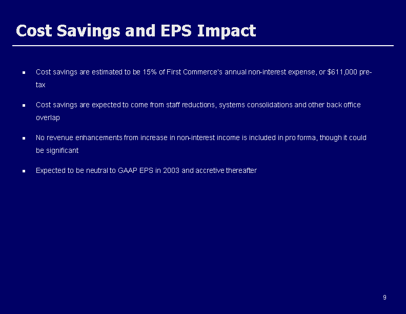 (Cost Savings and EPS Impact)