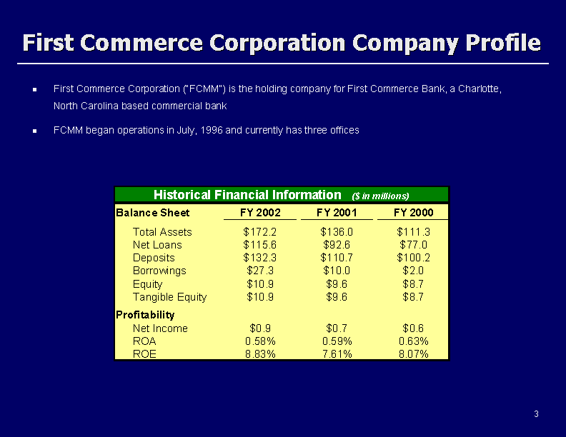 (FIRST COMMERCE CORPORATION COMPANY PROFILE)