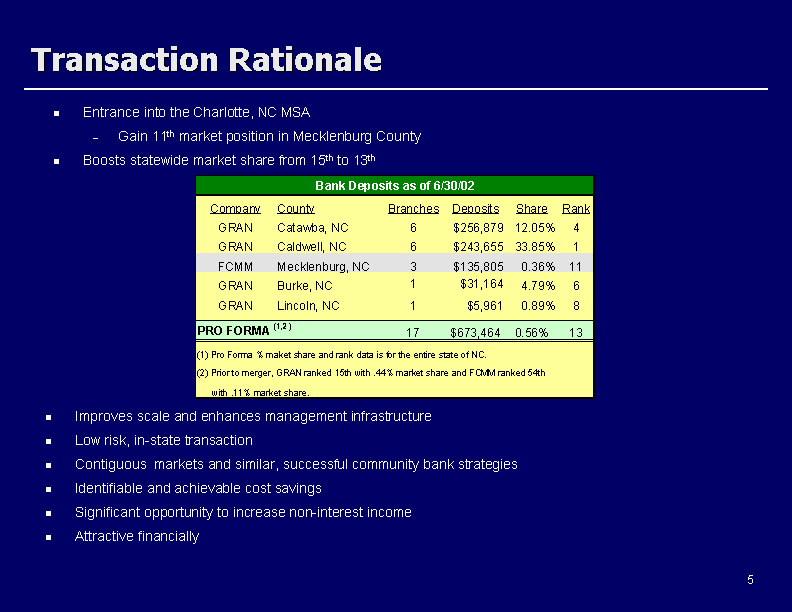 (TRANSACTION RATIONALE)