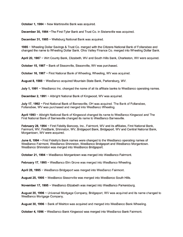 (WESBANCO TIMELINE CONTINUED)